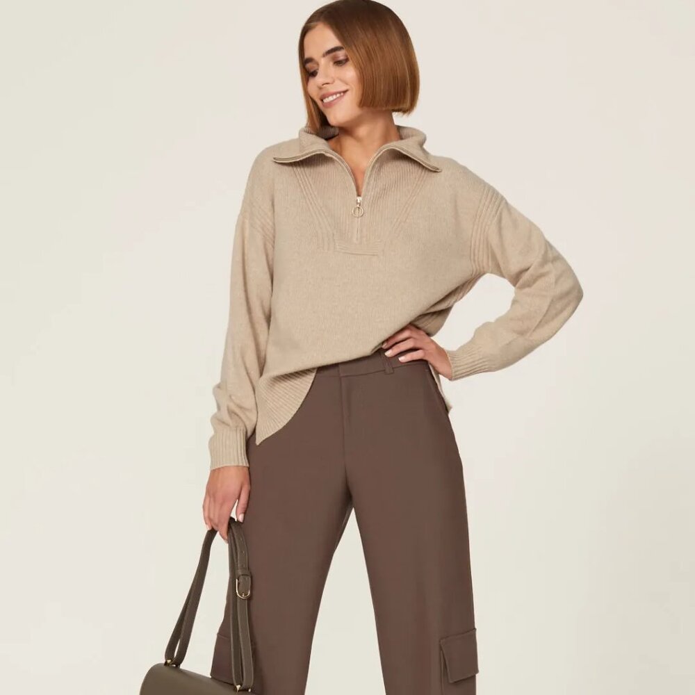 LK Bennett Beige Quarter-Zip Knit Sweater